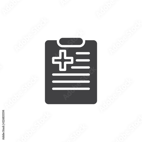 Medical history vector icon. filled flat sign for mobile concept and web design. medical report clipboard simple solid icon. Diagnose result symbol, logo illustration. Pixel perfect vector graphics