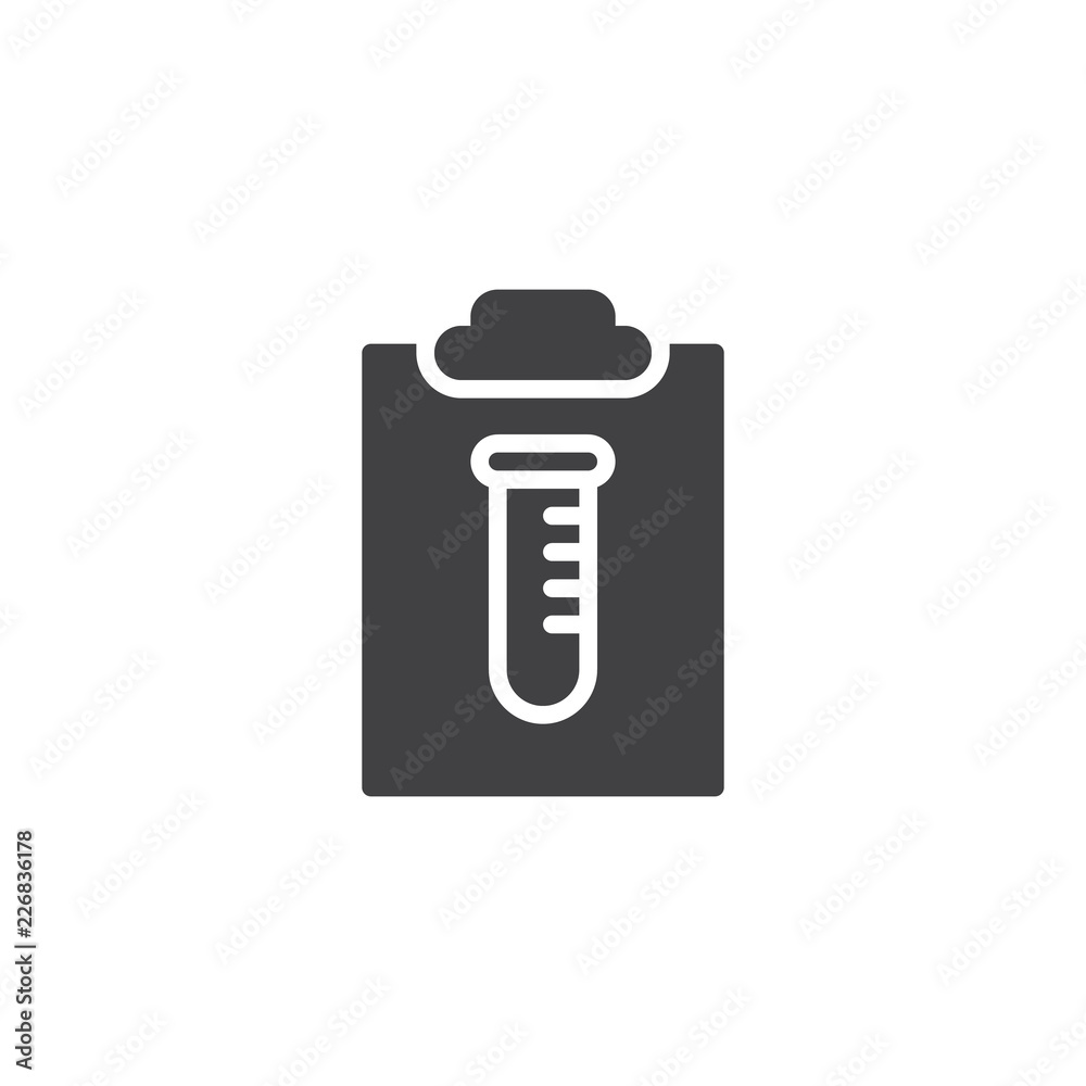 Clipboard with medical test tube vector icon. filled flat sign for mobile concept and web design. Medical report simple solid icon. Symbol, logo illustration. Pixel perfect vector graphics Clipboard with medical test tube vector icon. filled flat sign for mobile concept and web design. Medical report simple solid icon. Symbol, logo illustration. Pixel perfect vector graphics