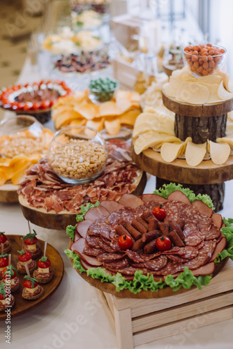 Holiday buffet with a variety of snacks 