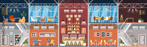Coworking Workspace. Office Interior. Vector.