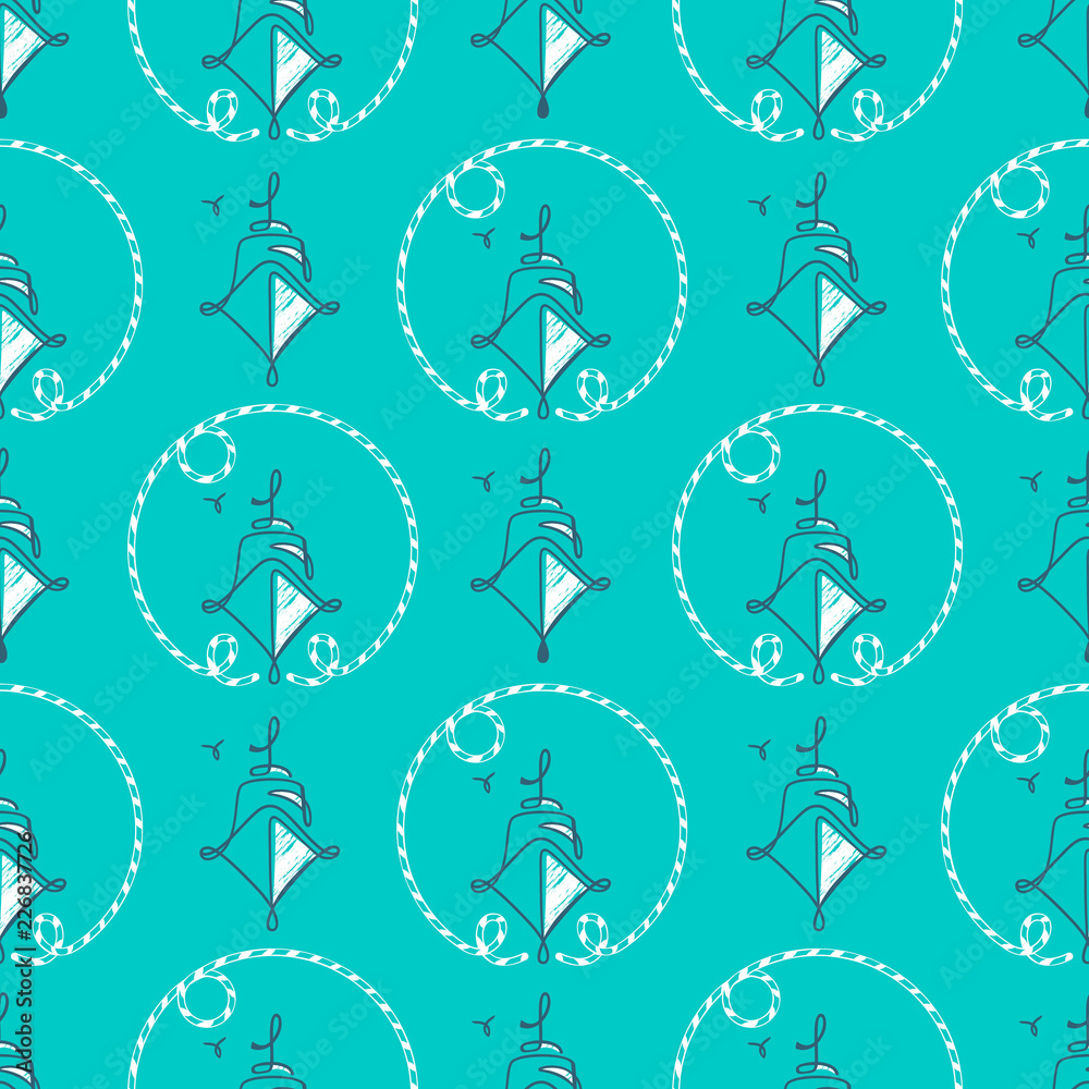 Naklejka premium Seamless pattern from sailing elements. Pattern, abstract background, wallpaper. Nautical collection, marine travel icons.