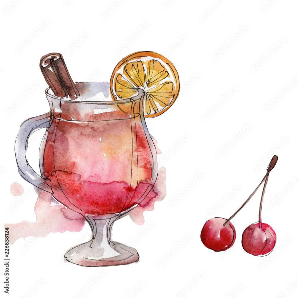 Fruit bar party cocktail drink. Alcohol in glass set, restaurant menu  illustration. Isolated illustration element. Aquarelle cocktail drink  illustration for background, texture, frame or border. Stock Illustration |  Adobe Stock