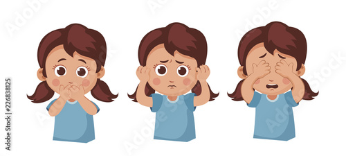 girl does not see, does not hear, does not speak. Problem with child communication set. psychology of children. problems in family. contact with the child