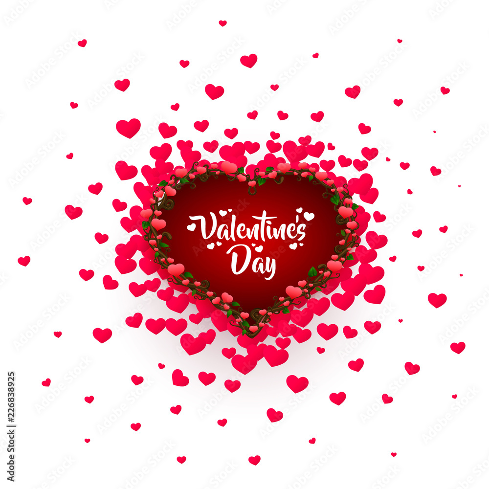 Happy Valentines Day greeting postcard. A pink heart made of small hearts with a white title on it. Vector illustration. Happy Valentines Day greeting postcard. A pink heart made of small hearts with a white title on it. Vector illustration.