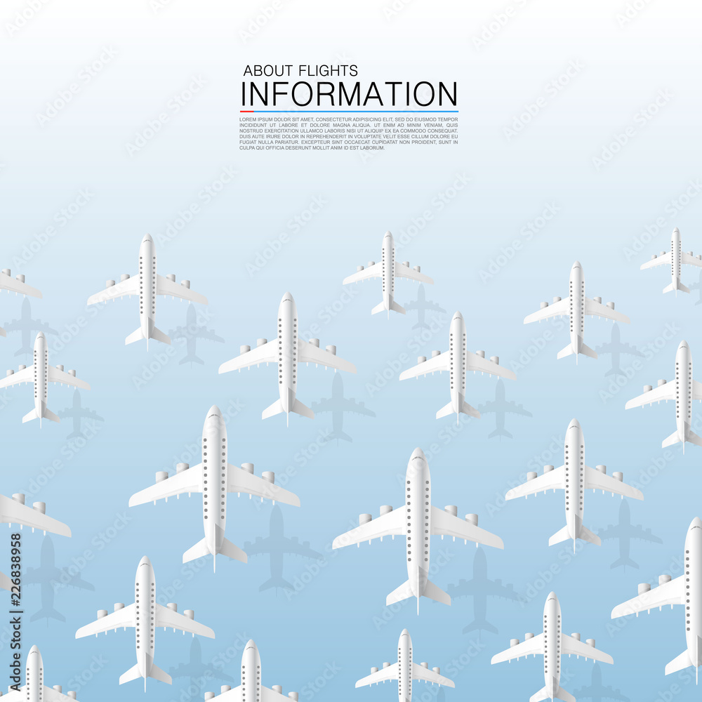 Aircraft many plane on the blue background. Vector illustration
