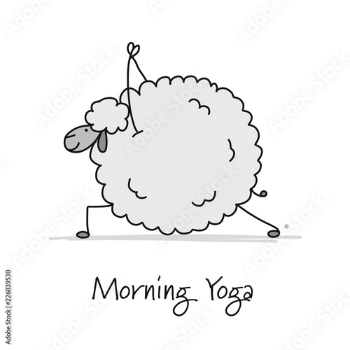 Funny sheep doing yoga, sketch for your design