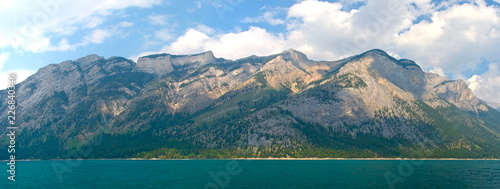 Mountains at the edge of Lake Minnewanka, Banff national Park.