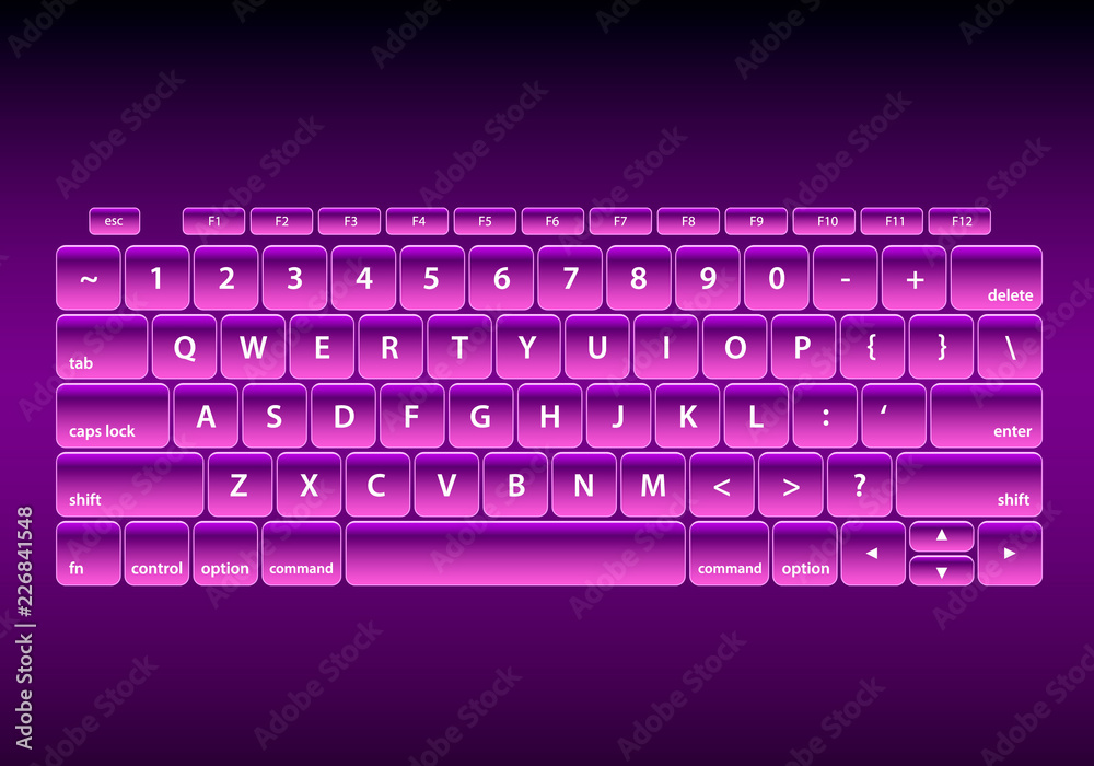 Black keyboard object on purple background . Vector illustration