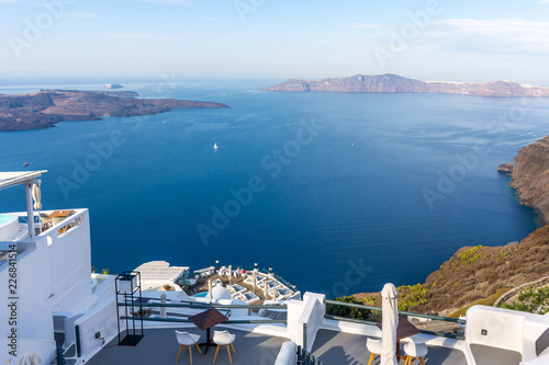 Santorini  Greece. Picturesque view of traditional cycladic Santorini houses on cliff