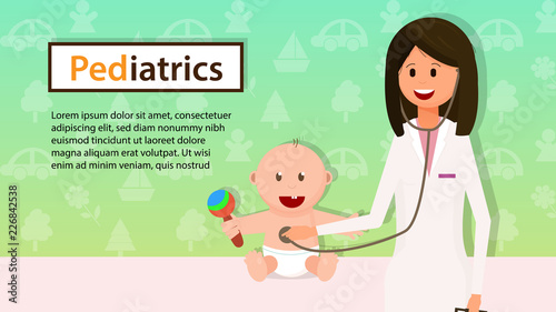 Pediatrician Examine Baby Boy with Stethoscope.