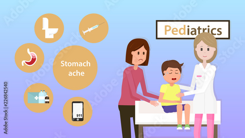 Stomach Ache at Child. Pediatrician Consultation.