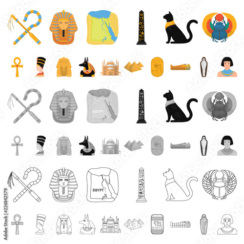 Ancient Egypt cartoon icons in set collection for design. The reign of Pharaoh vector symbol stock web illustration.