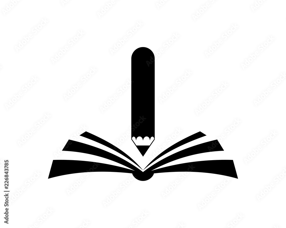 Education Open Book with Pencil Sign Symbol Icon Logo Vector