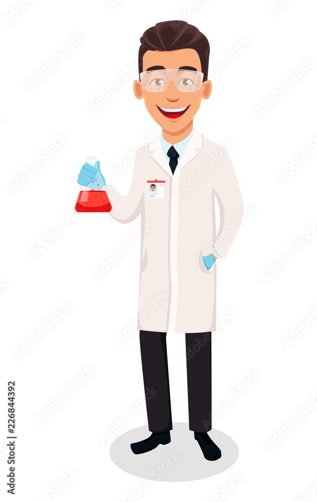 Scientist man. Handsome cartoon character