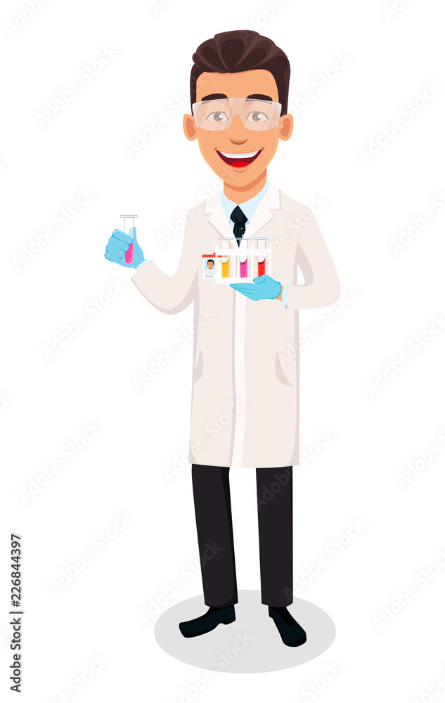 Scientist man. Handsome cartoon character