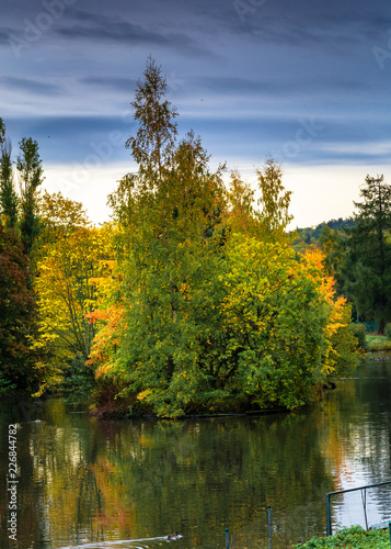 Reflection of a tree full of fall colors
