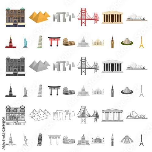 Sights of different countries cartoon icons in set collection for design. Famous building vector symbol stock web illustration.