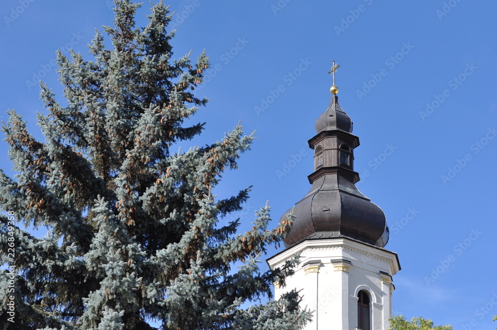 Bell tower of the Church of St. Virgin Mary in the city of Pinsk