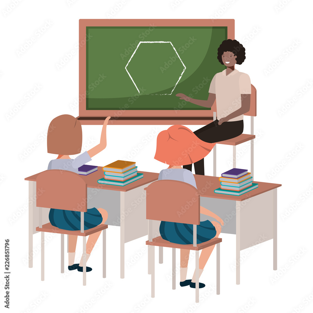 teacher in classroom with students avatar character teacher in classroom with students avatar character