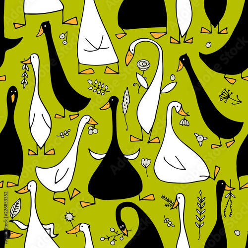 Funny goose family, seamless pattern for your design