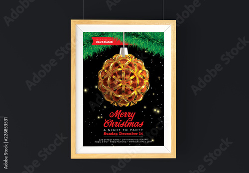 Christmas Party Flyer Layout with Golden Ornament