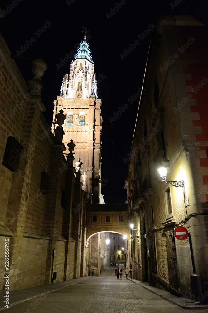 Toledo, Spain - September 24, 2018: Streets of the old town near the Holy Church Cathedral of Toledo.