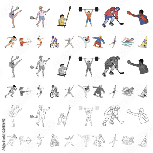 Different kinds of sports cartoon icons in set collection for design. Athlete, competitions vector symbol stock web illustration.