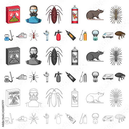Pest, poison, personnel and equipment cartoon icons in set collection for design. Pest control service vector symbol stock web illustration.