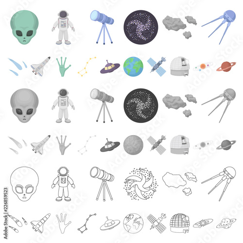 Space technology cartoon icons in set collection for design.Spacecraft and equipment vector symbol stock web illustration.
