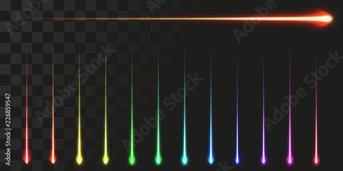 linear energy beam set. vector illustration of high speed particle trail