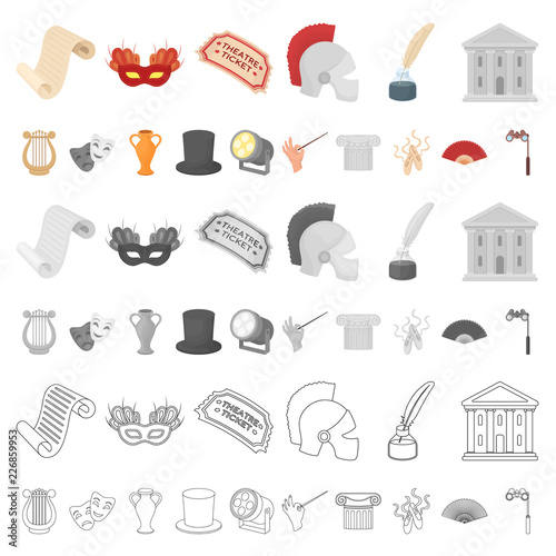 Theatrical art cartoon icons in set collection for design.Theater equipment and accessories vector symbol stock web illustration.