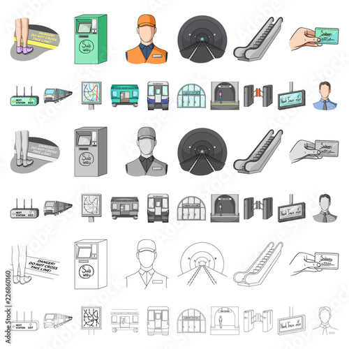 Metro, subway cartoon icons in set collection for design.Urban transport vector symbol stock web illustration.