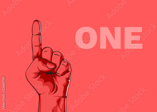 Male hand hand shows number one. Modern design. Vector illustration photo