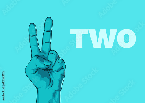Male hand hand shows number two. Modern design. Vector illustration