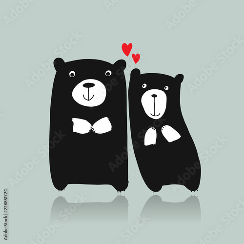 Funny bears family, sketch for your design