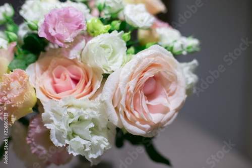 Flowers  white and pink roses  close up