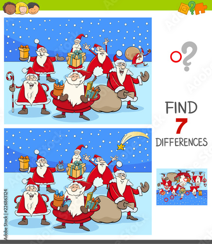 differences game with Santa Claus Christmas characters