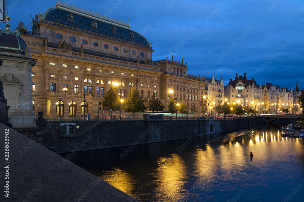 national opera in Prague, night scene