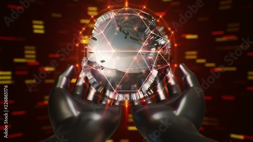 Wallpaper Mural Abstract background with animation of rotation Earth Globe in abstract hands of human. Animation of seamless loop. Torontodigital.ca