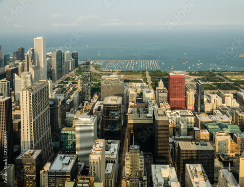 Aerial view of Chicago Downtown & Lake Michigan