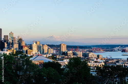 Mt Rainier and Seattle skyline