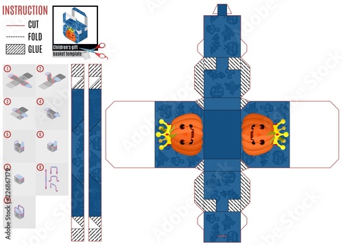 template for building a blue box for halloween with a pumpkin