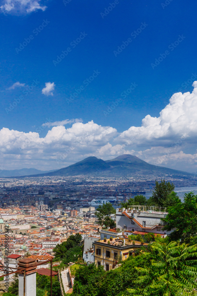 Aerial view of the city of Naples, Italy and Mount Vesuvius