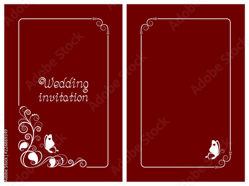 Red wedding invitation and save the date cards. Vertical template