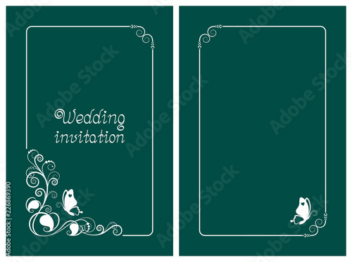 Green wedding invitation and save the date cards. Vertical template