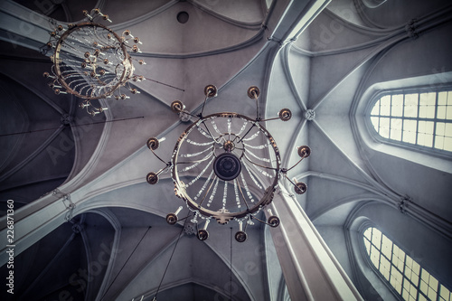 Close view at church ceiling in Vienna, Austria. Low side photo