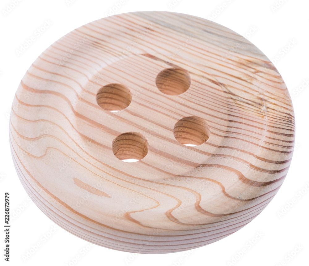 big wooden button isolated on a white background