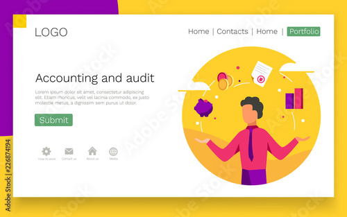 Accounting and audit web design concept. Modern colorful design. Landing page template.