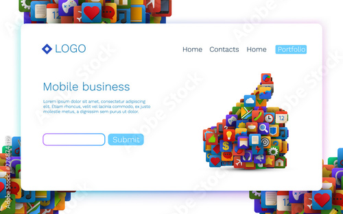 App icons in form of like sign. Mobile technology. Landing page concept. Vector illustration