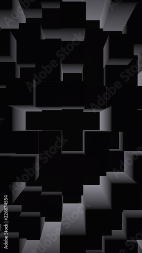 Abstract dark elegant cube geometric background. Chaotically advanced rectangular bars. 3D Rendering  3D illustration